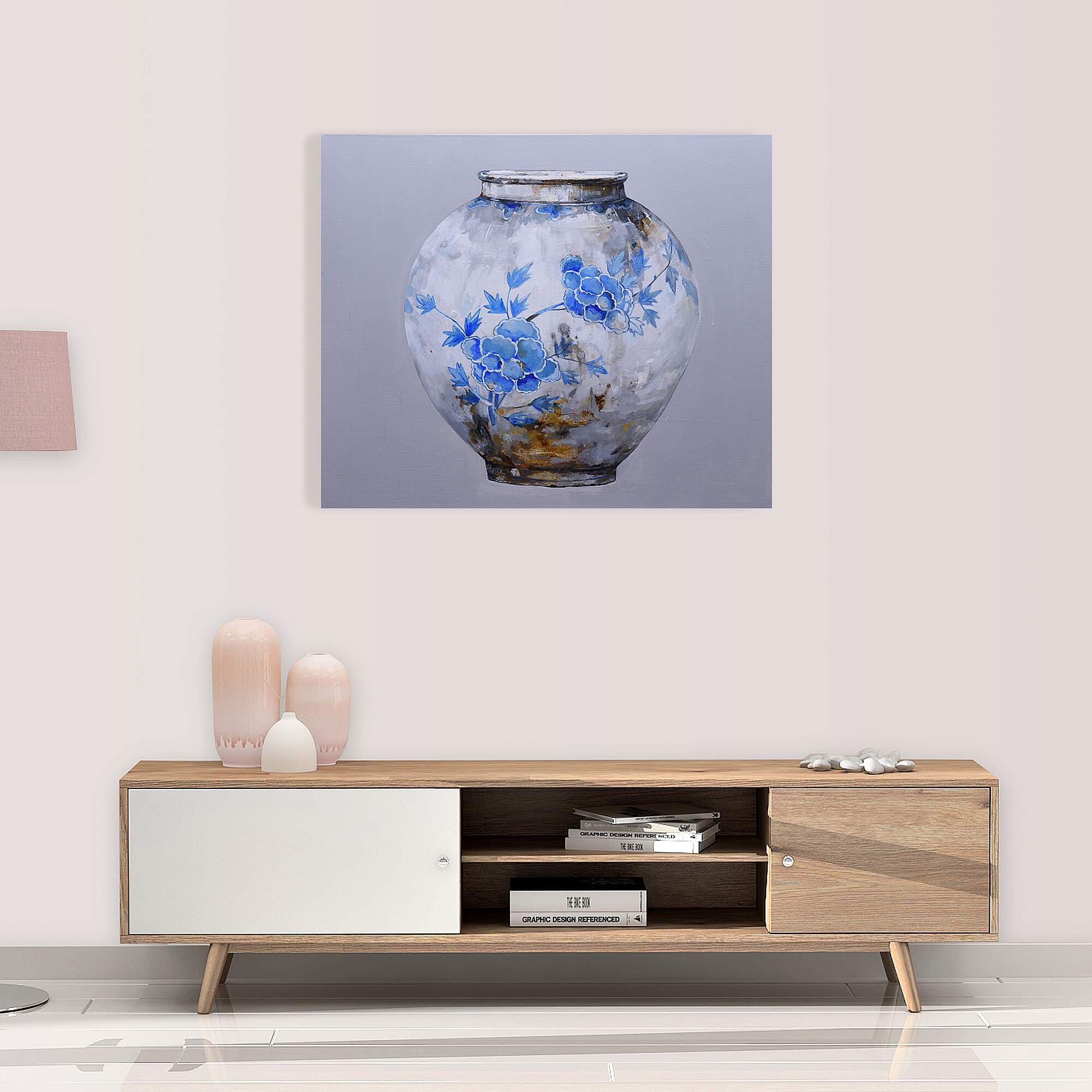 모란꽃과 청화백자 (72X60CM) 이미지 8