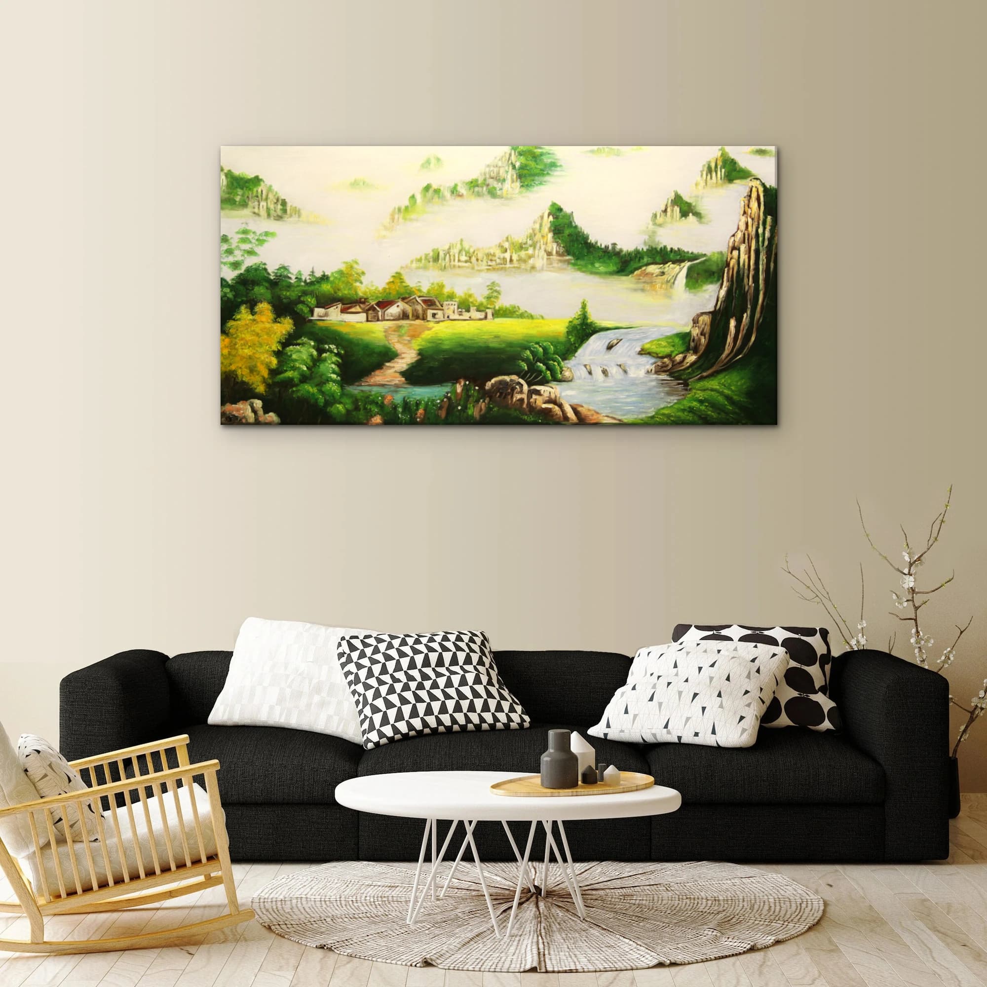 Misty Asian Mountain Village with Waterfall image 10