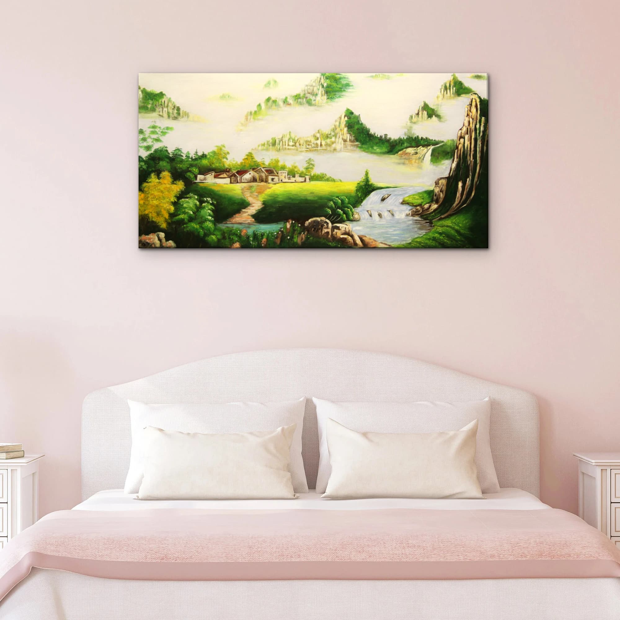 Misty Asian Mountain Village with Waterfall image 11