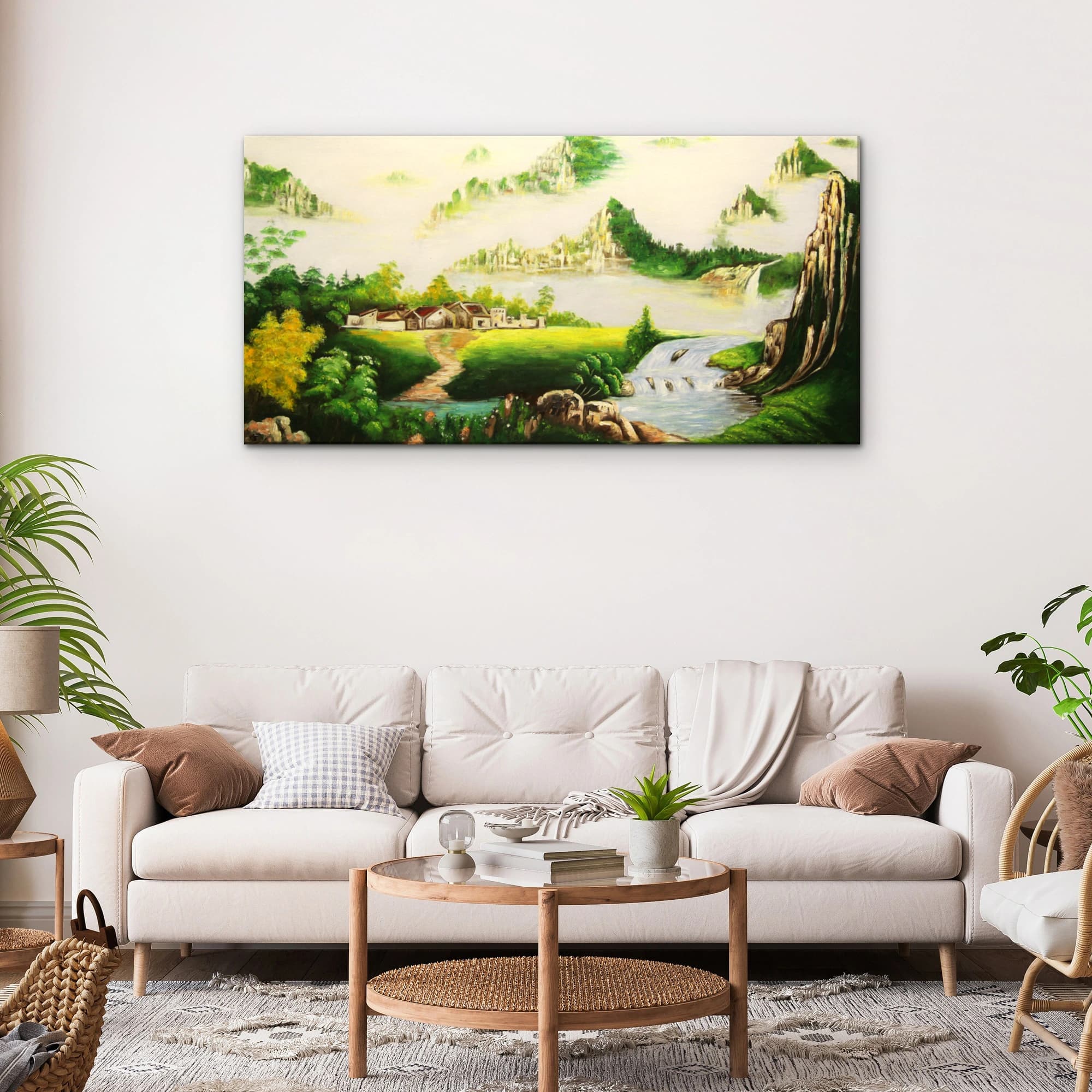 Misty Asian Mountain Village with Waterfall image 9