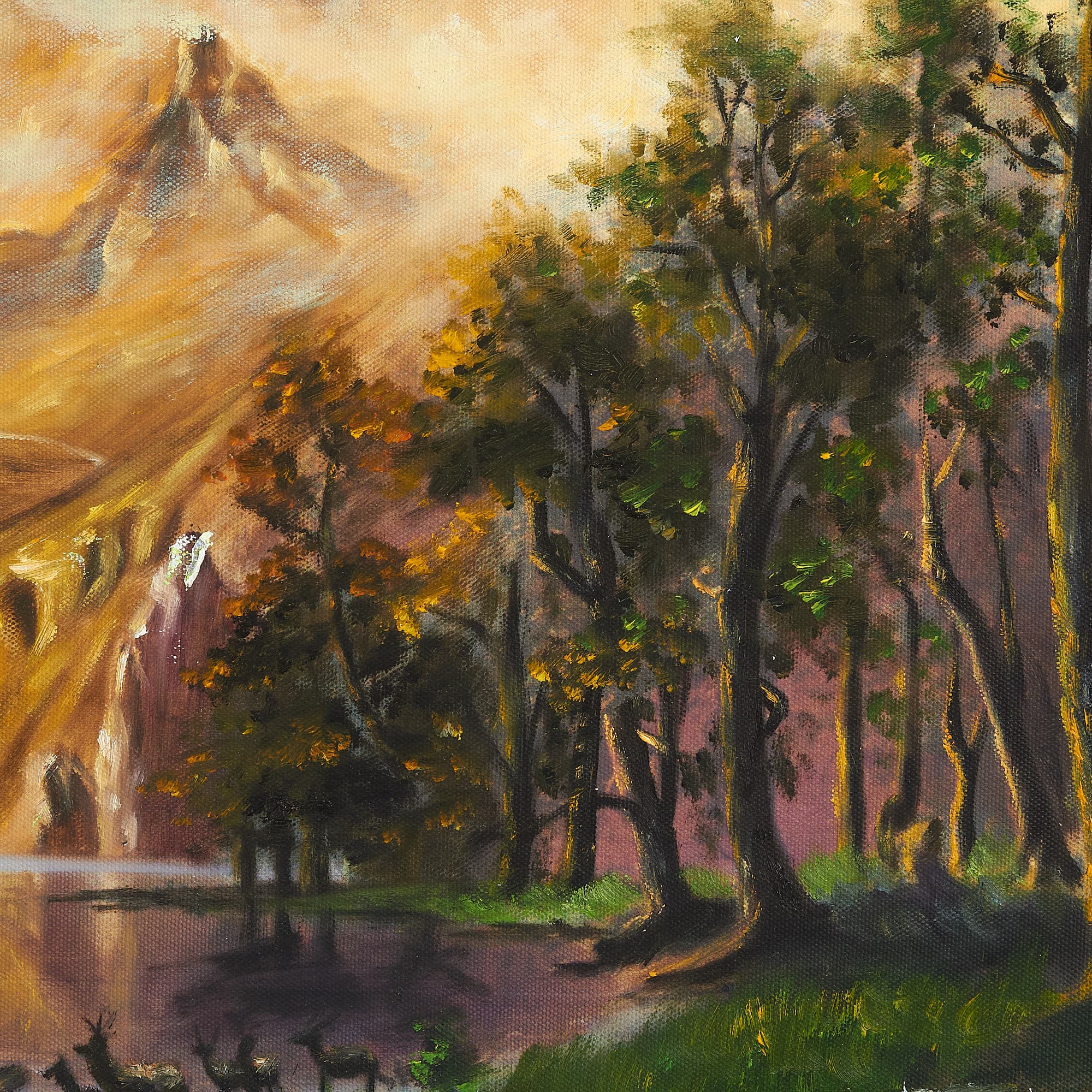 Mountain Gorge with Waterfall and Deer image 3