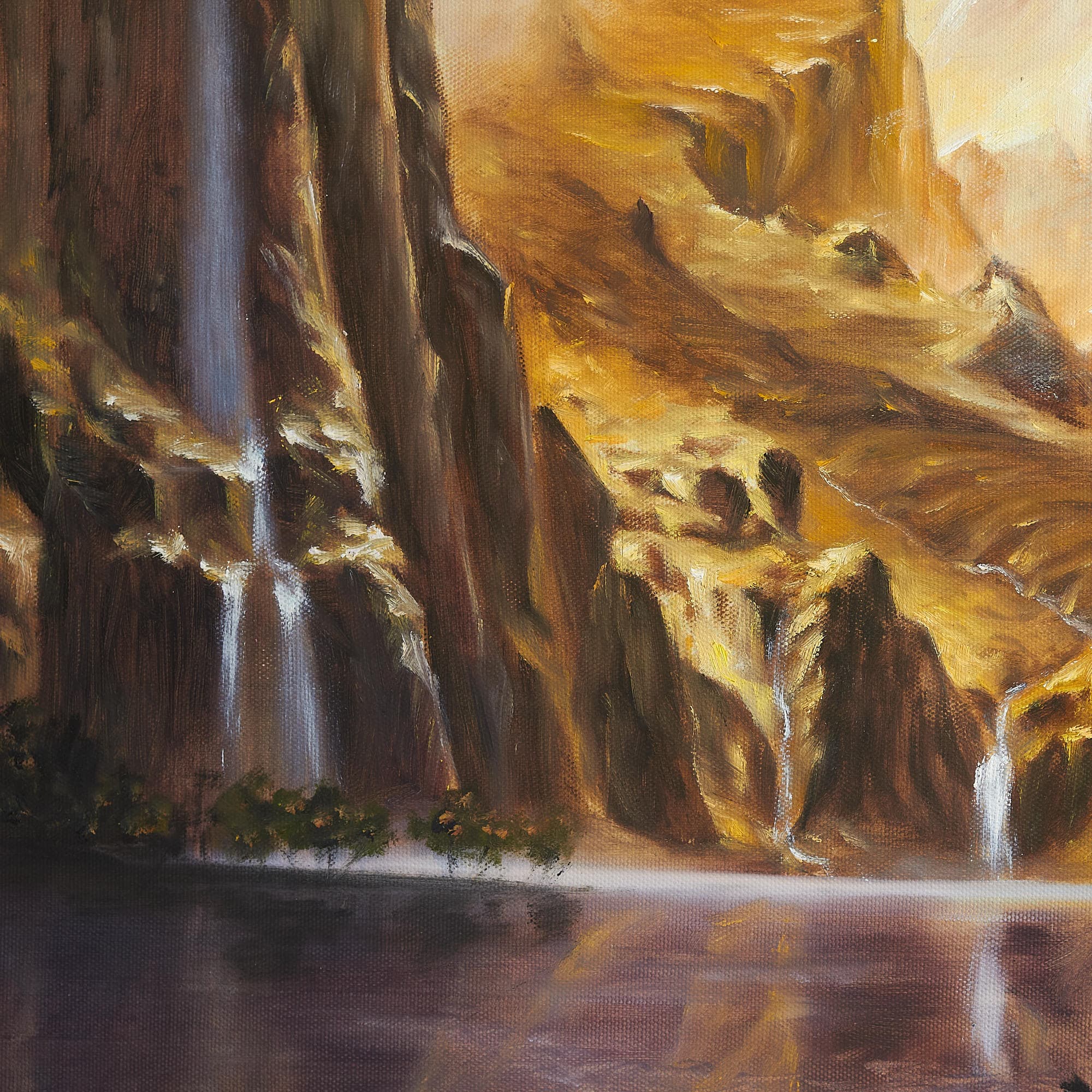 Mountain Gorge with Waterfall and Deer image 2