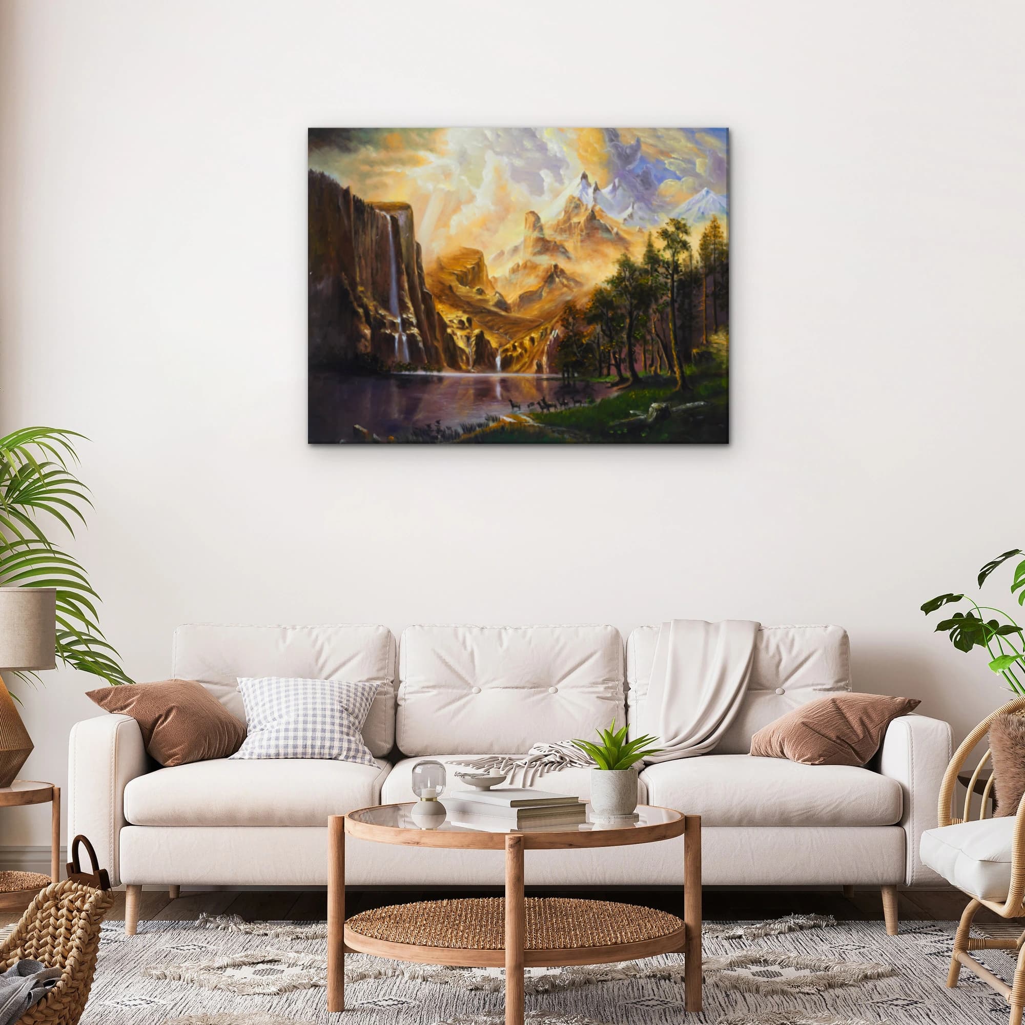 Mountain Gorge with Waterfall and Deer image 7