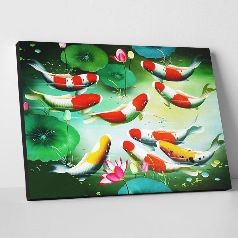 Nine Koi Fish in Green Lotus Garden image 2