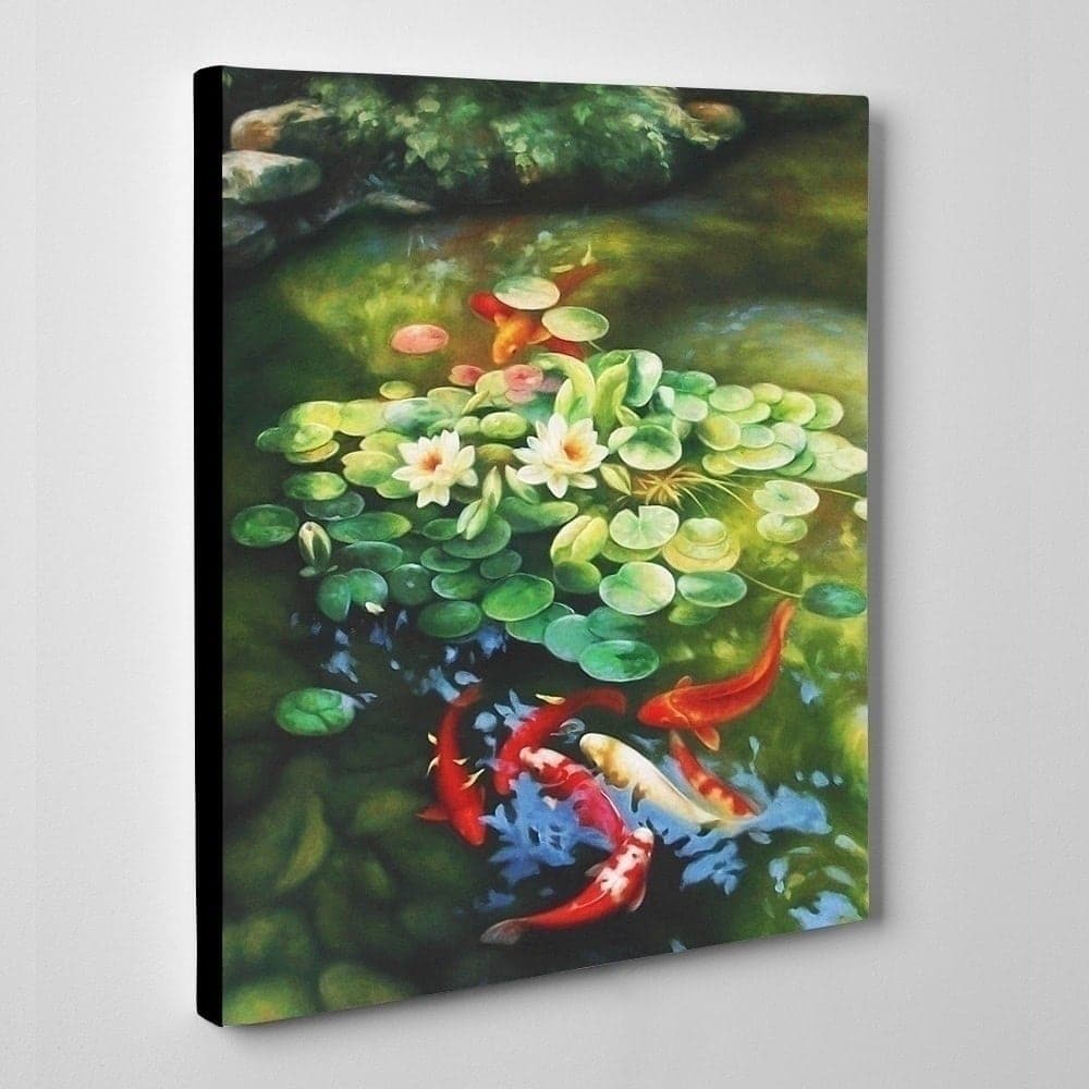 Koi Fish Under Lily Pads in Tranquil Garden Pond image 2
