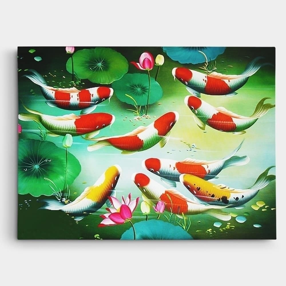 Nine Koi Fish in Green Lotus Garden