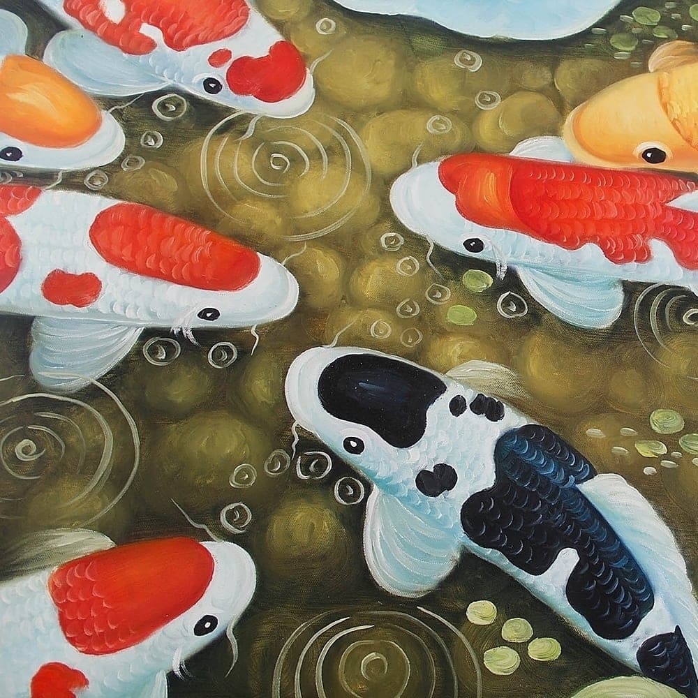 Nine Koi Fish with Blue and Pink Lotus Flowers image 4