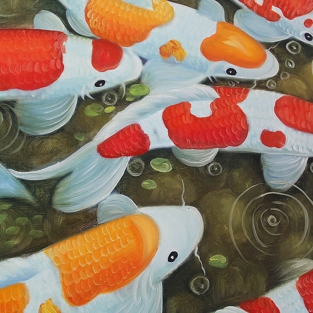 Nine Koi Fish with Blue and Pink Lotus Flowers image 3