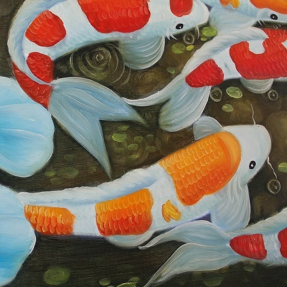 Nine Koi Fish with Blue and Pink Lotus Flowers image 2