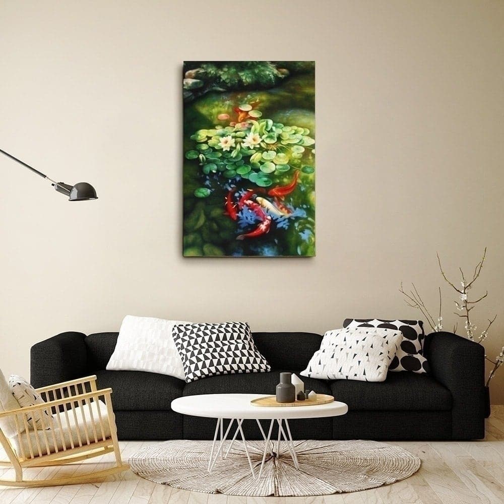 Koi Fish Under Lily Pads in Tranquil Garden Pond image 7