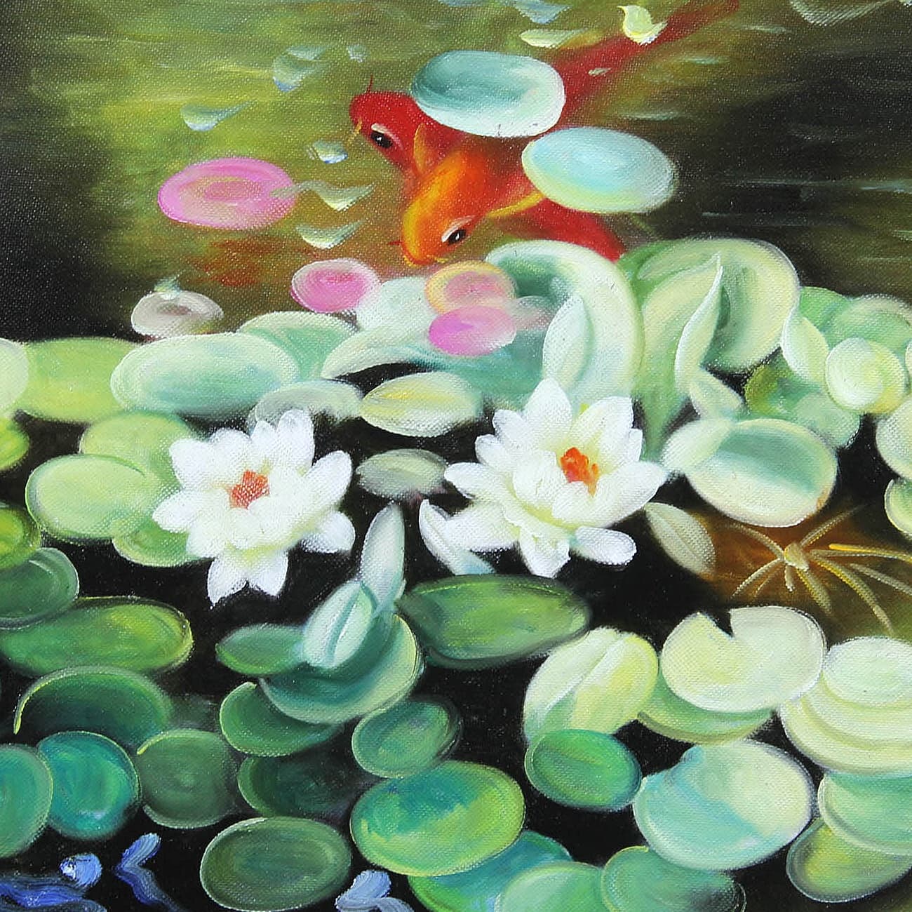 Koi Fish Under Lily Pads in Tranquil Garden Pond image 5