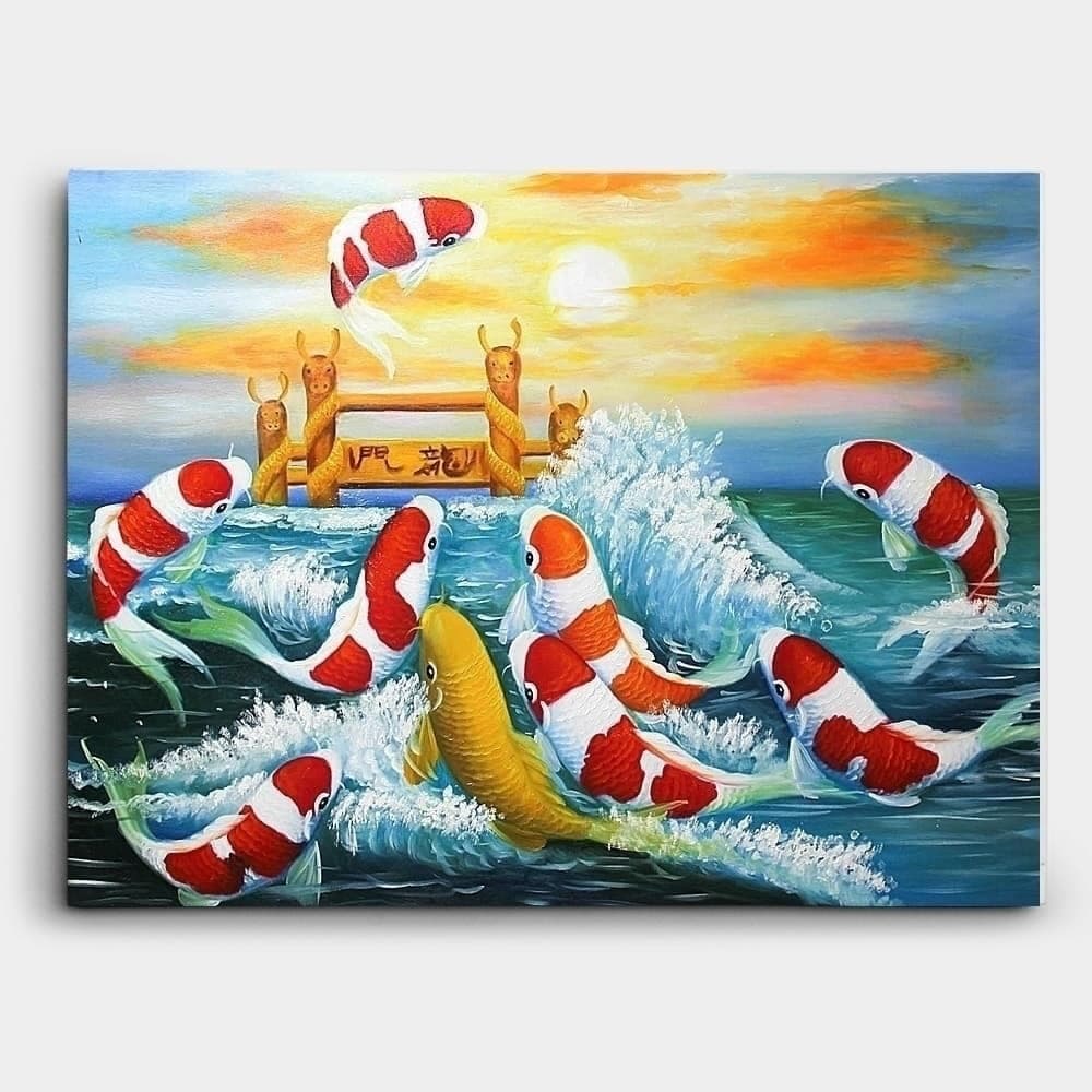 Koi Fish Leaping Through Dragon Gate Waves