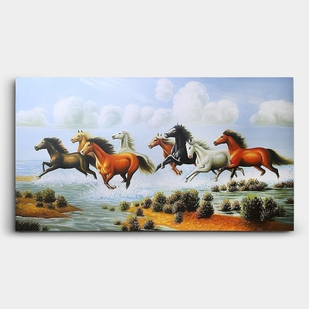 Eight Horses Running Along the Riverside