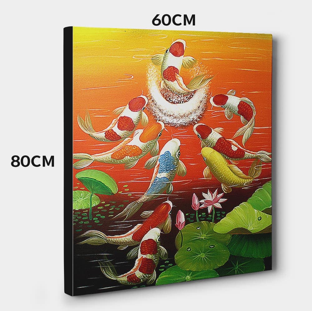 Nine Koi Fish Leaping at Sunset with Lotus image 2