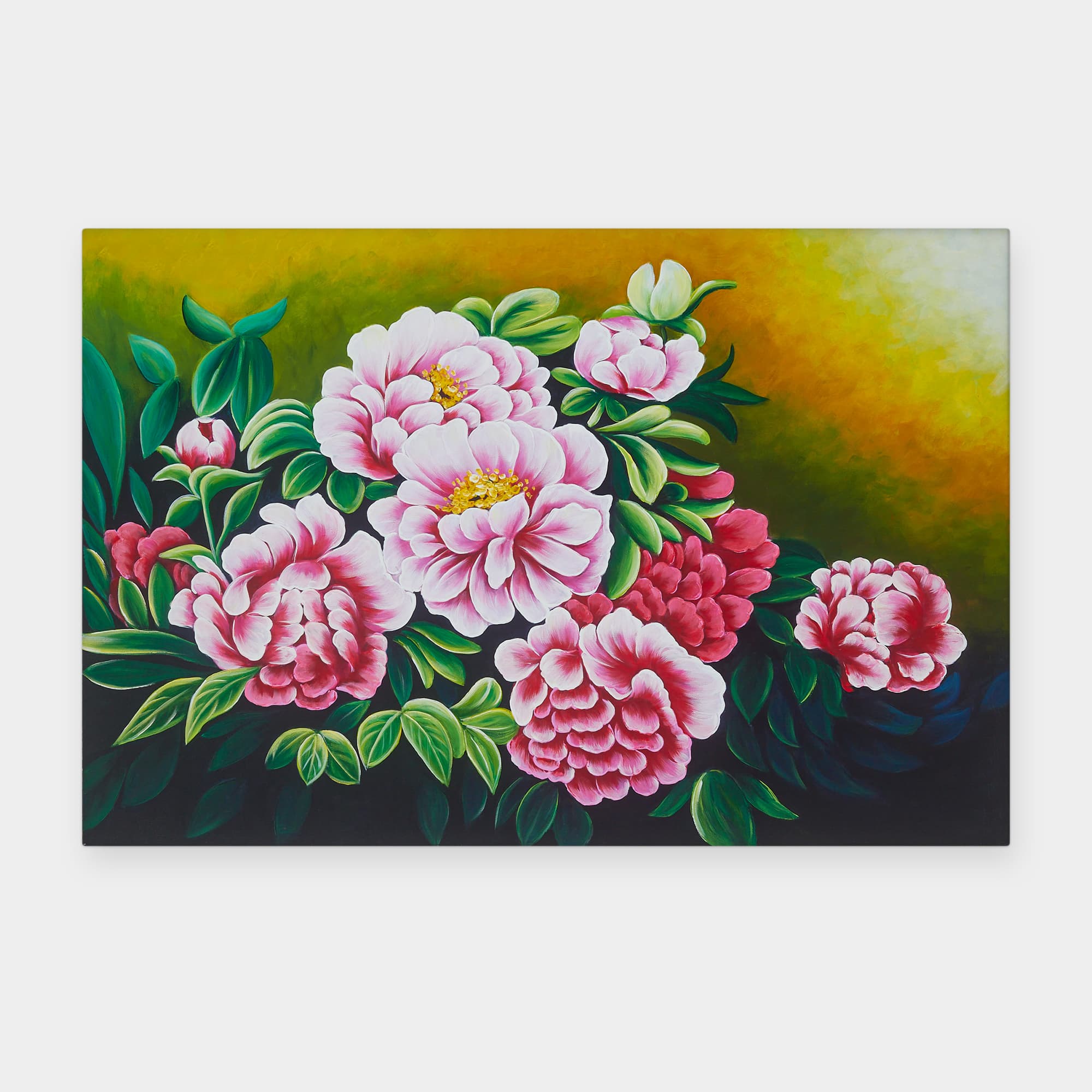 Pink Peony Bouquet on Golden Background
