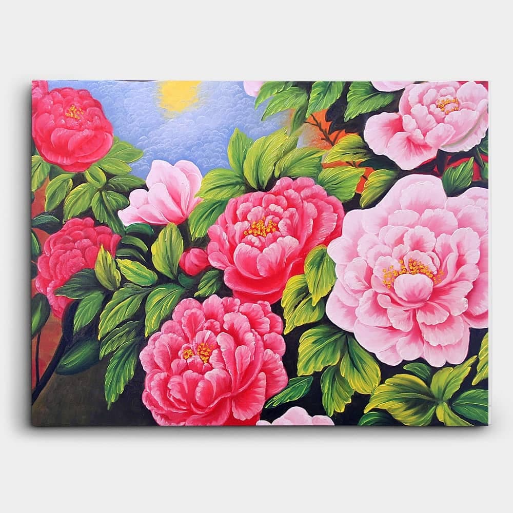 Pink and Red Peonies Under Summer Sky