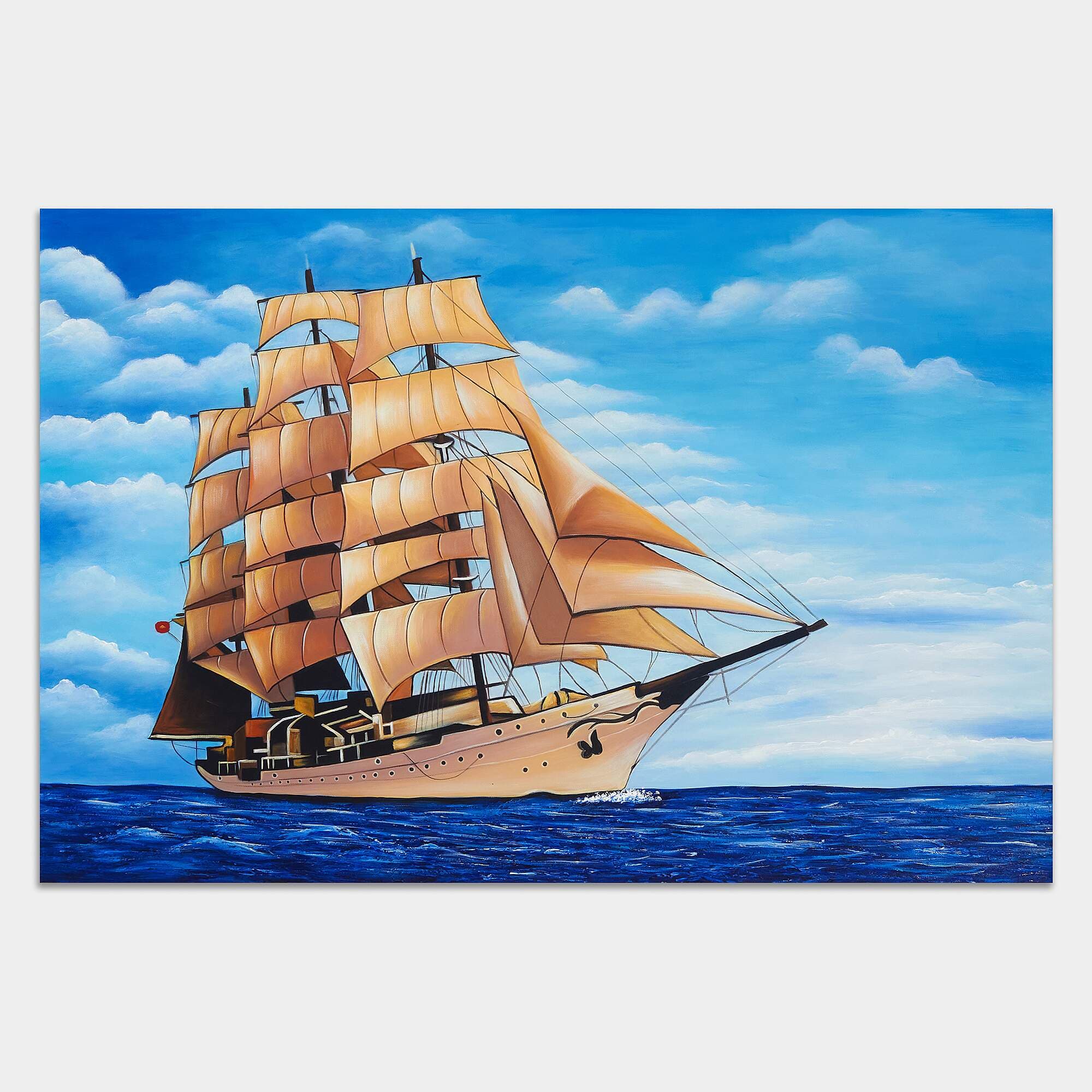 Sailing Ship with Tan Sails at Sea