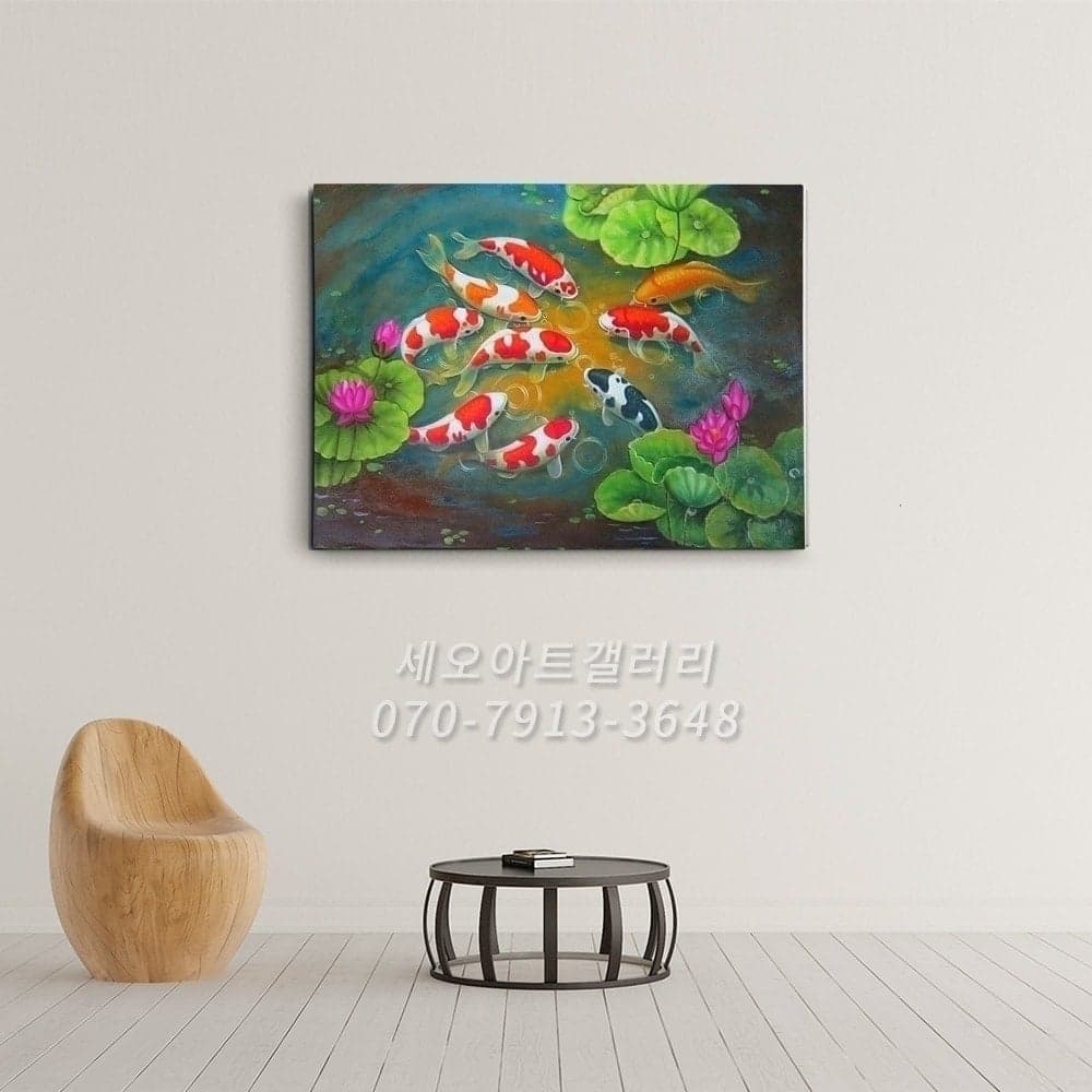 Nine Koi Fish in Lotus Pond with Pink Flowers image 5