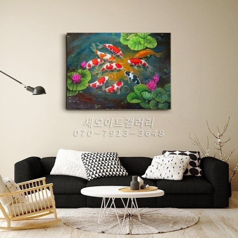 Nine Koi Fish in Lotus Pond with Pink Flowers image 6