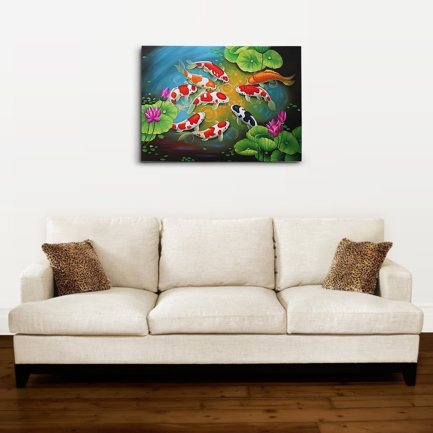 Nine Koi Fish in Lotus Pond with Pink Flowers image 7