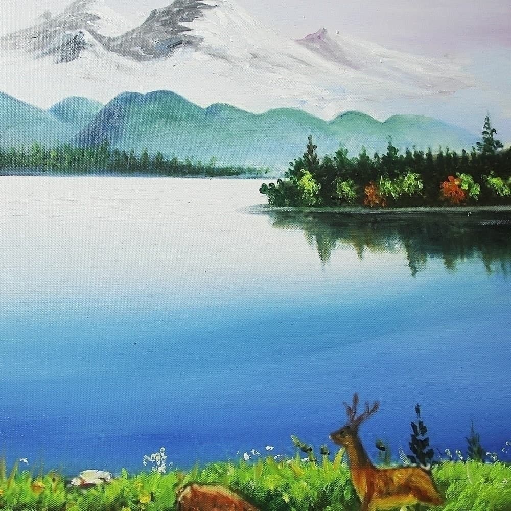 Autumn Lake Landscape with Deer image 4