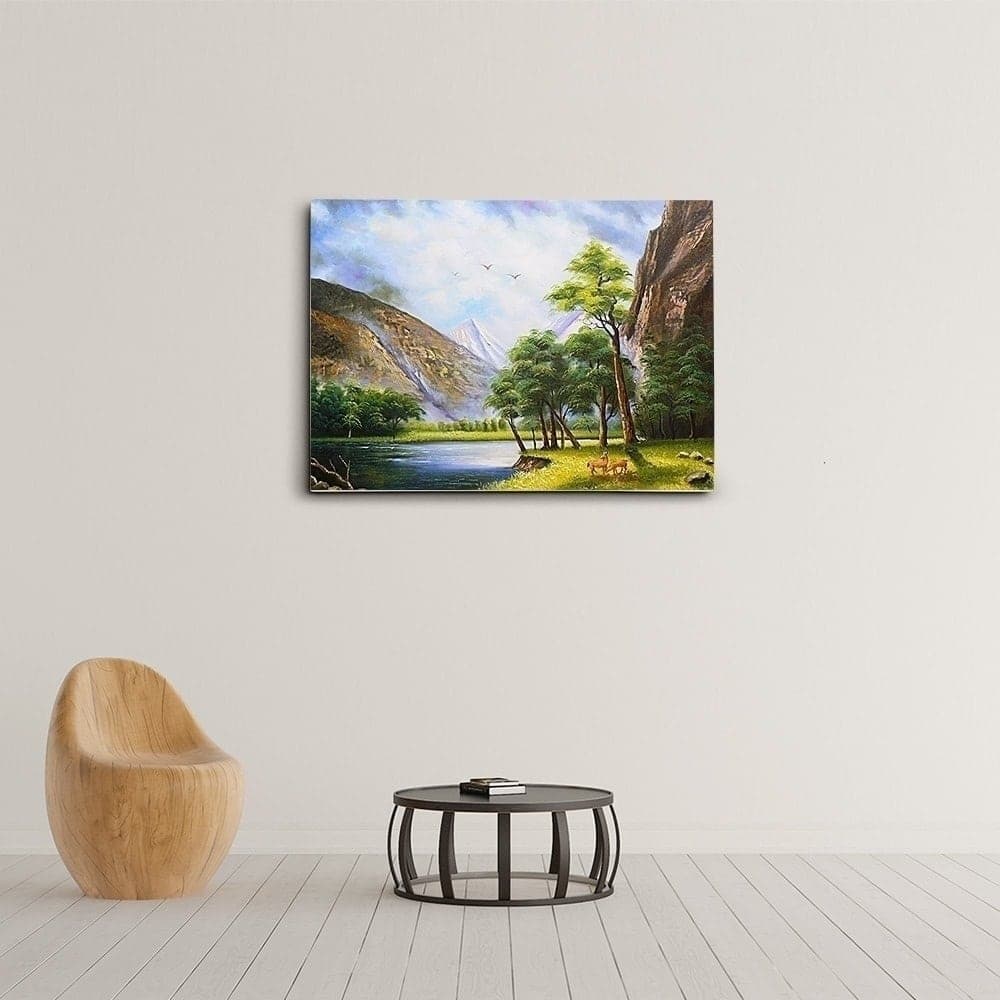 Mountain Valley with Trees and Deer image 2
