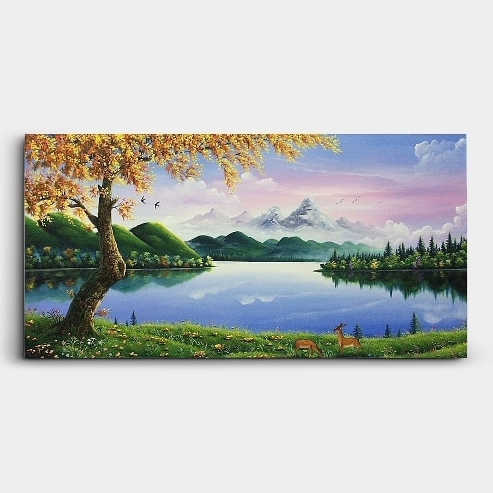 Autumn Lake Landscape with Deer