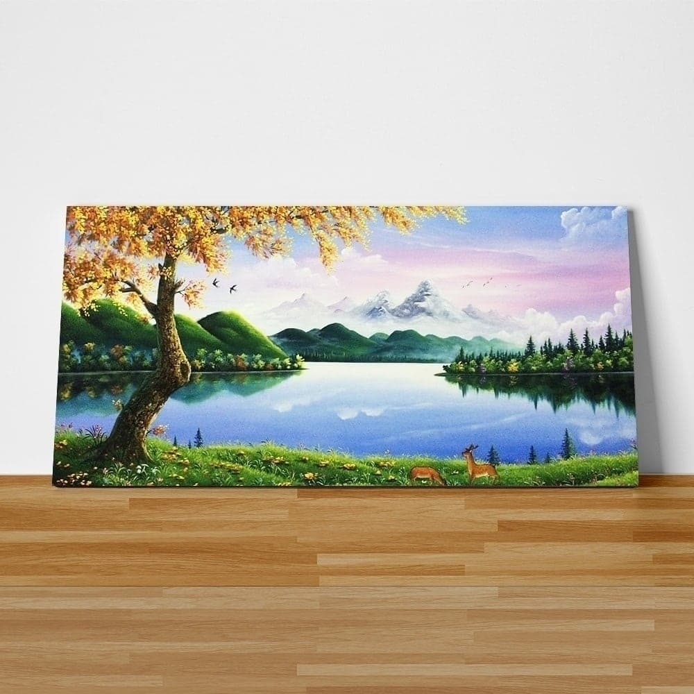 Autumn Lake Landscape with Deer image 2