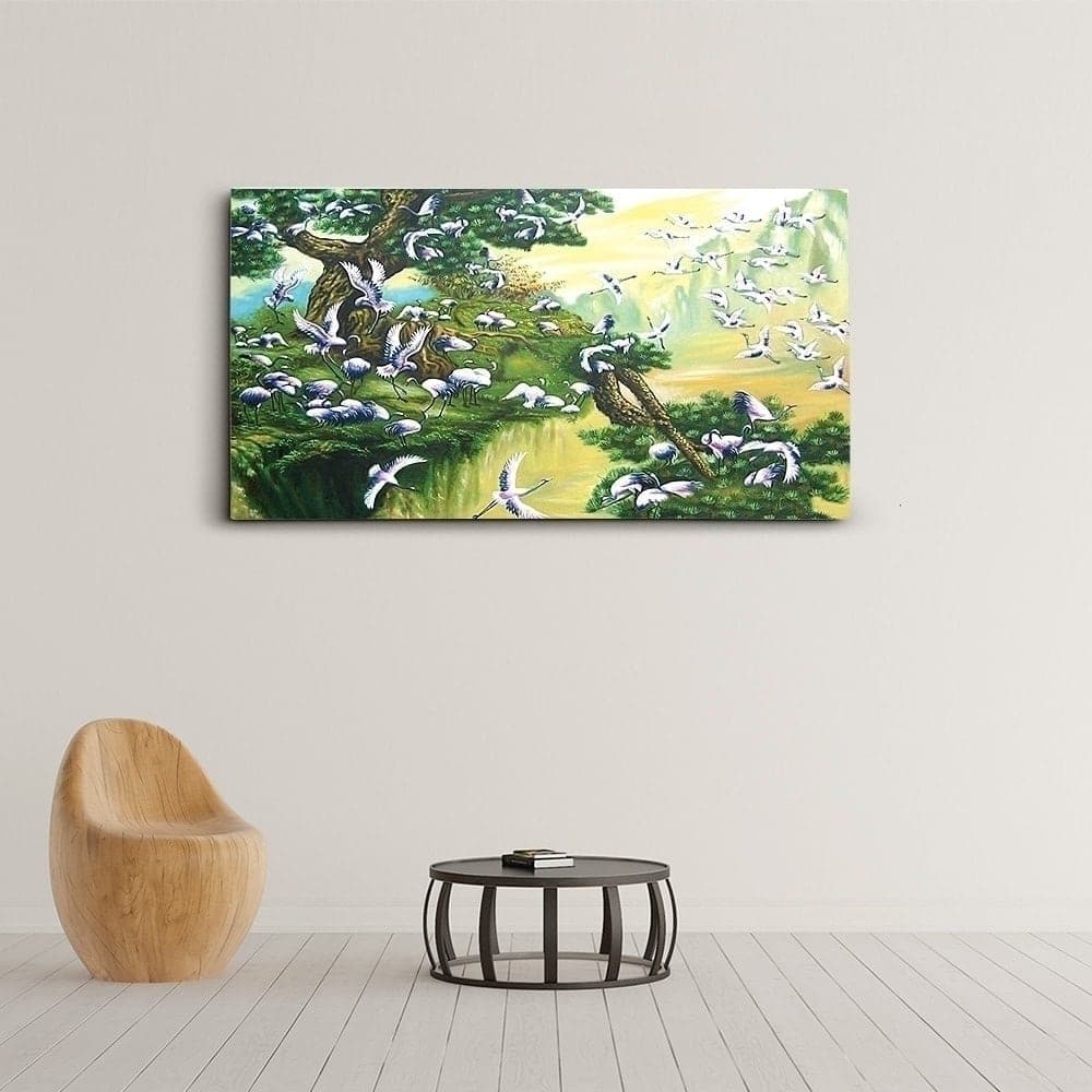 Cranes and Pine Trees in an Asian Landscape image 2