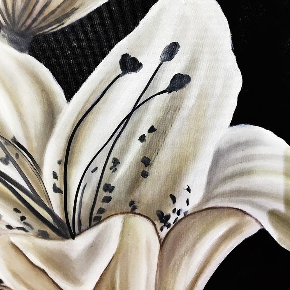 White Lily Painting on Black Background image 2