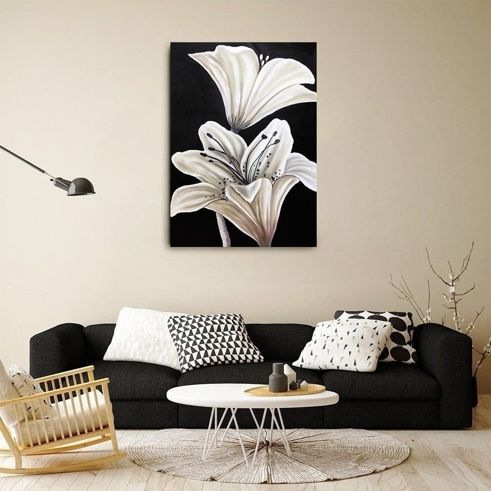 White Lily Painting on Black Background image 6