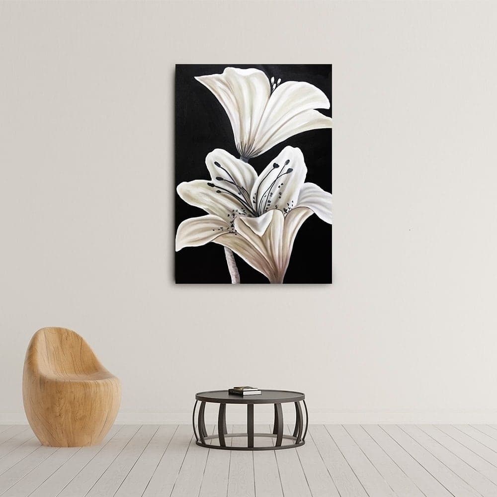 White Lily Painting on Black Background image 5