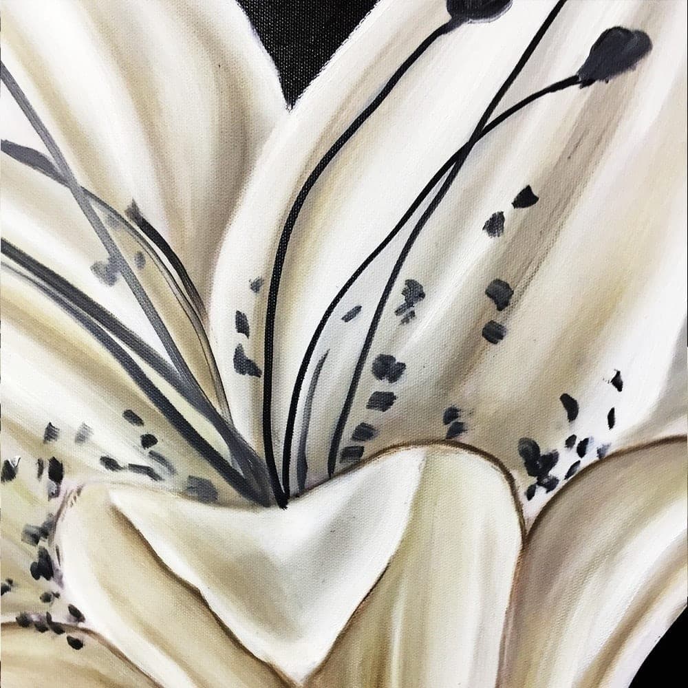 White Lily Painting on Black Background image 3