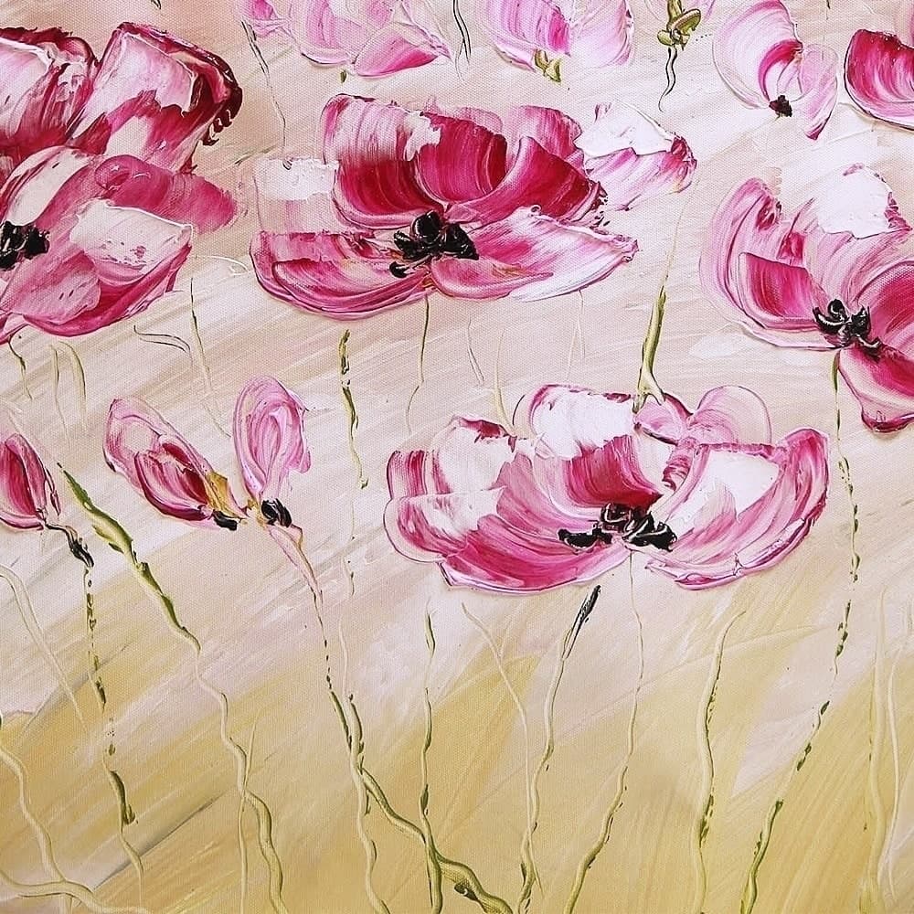 Pink and Magenta Poppy Field Painting image 4