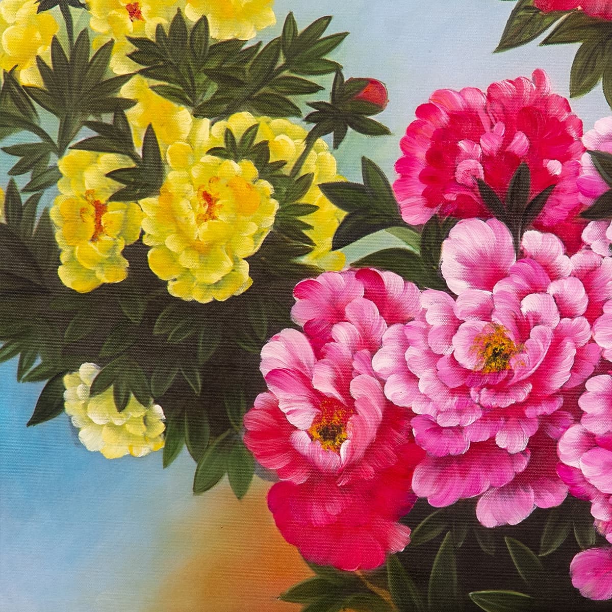 Pink and Yellow Peonies Under Blue Sky image 3