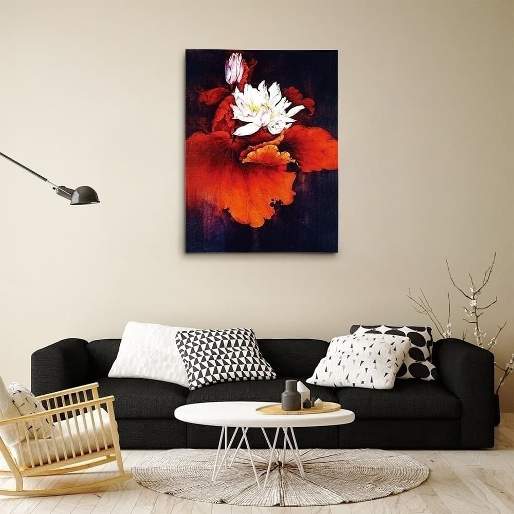 White Lotus on Deep Red Leaves image 2