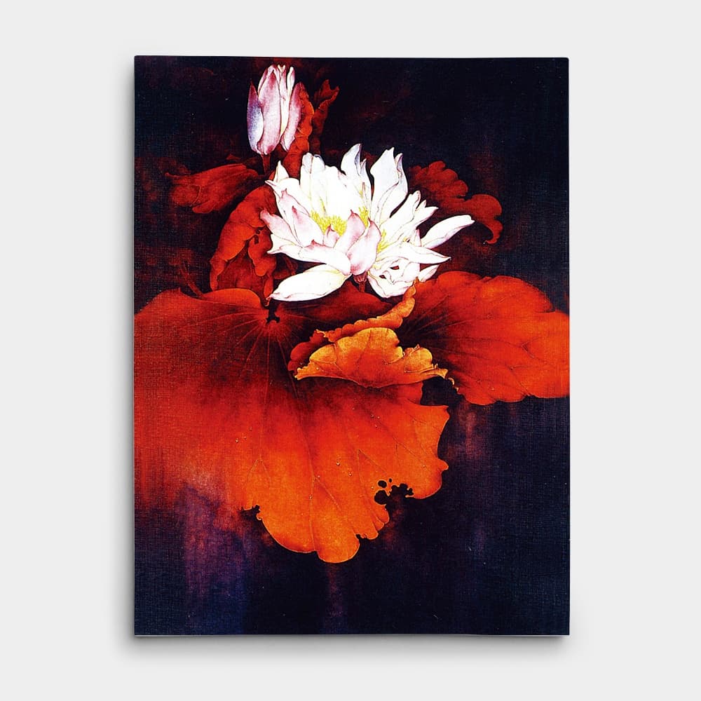 White Lotus on Deep Red Leaves