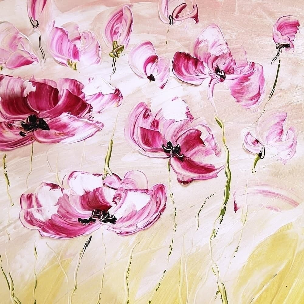 Pink and Magenta Poppy Field Painting image 2