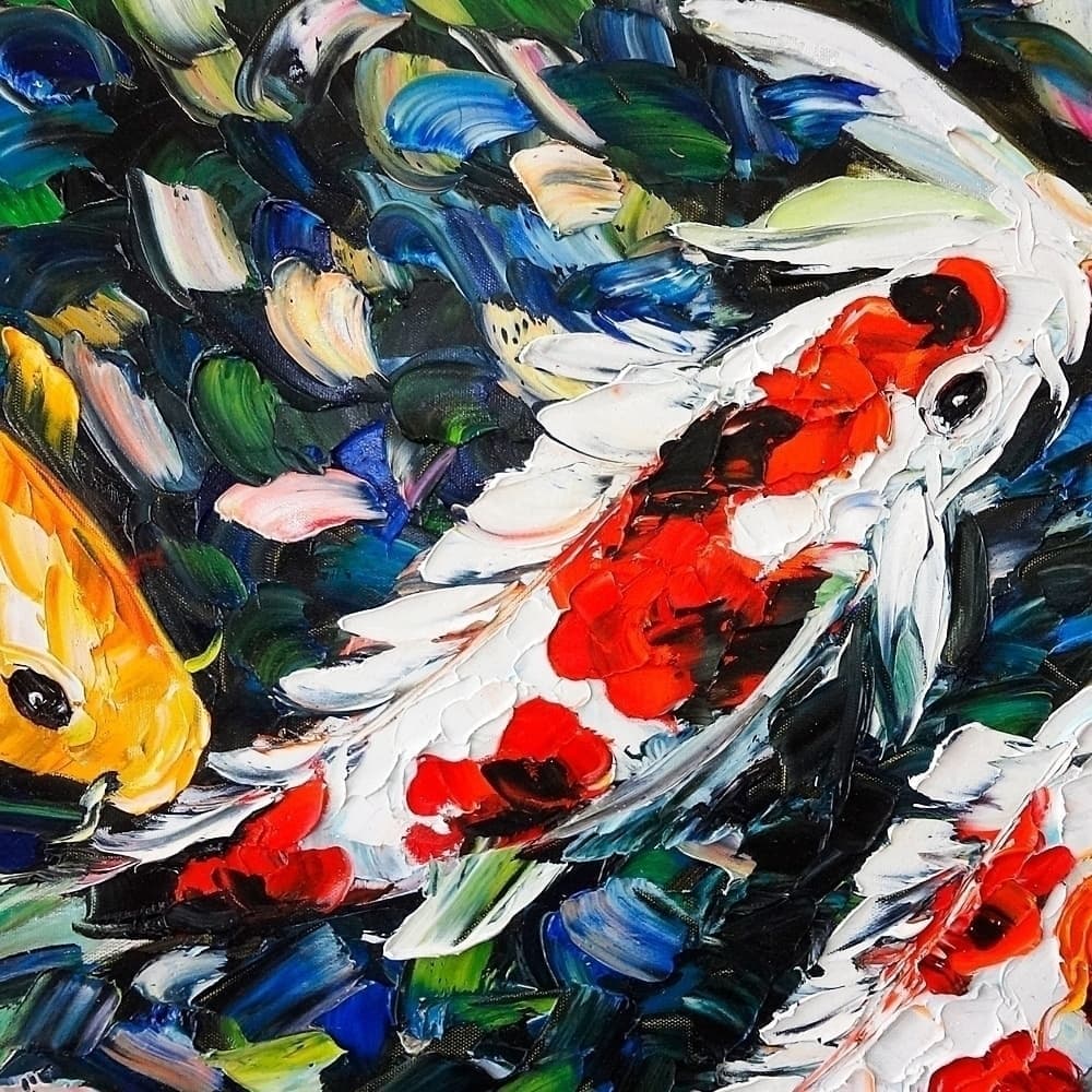 Nine Koi Fish in Colorful Lotus Pond image 5