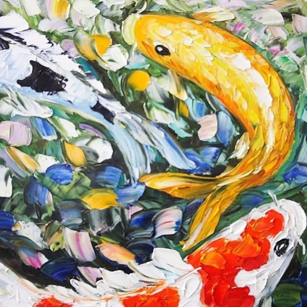 Nine Koi Fish in Colorful Lotus Pond image 6