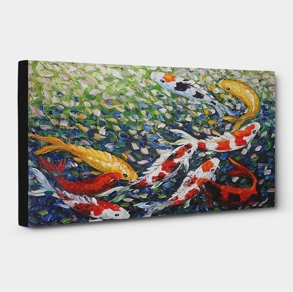 Nine Koi Fish in Colorful Lotus Pond image 2