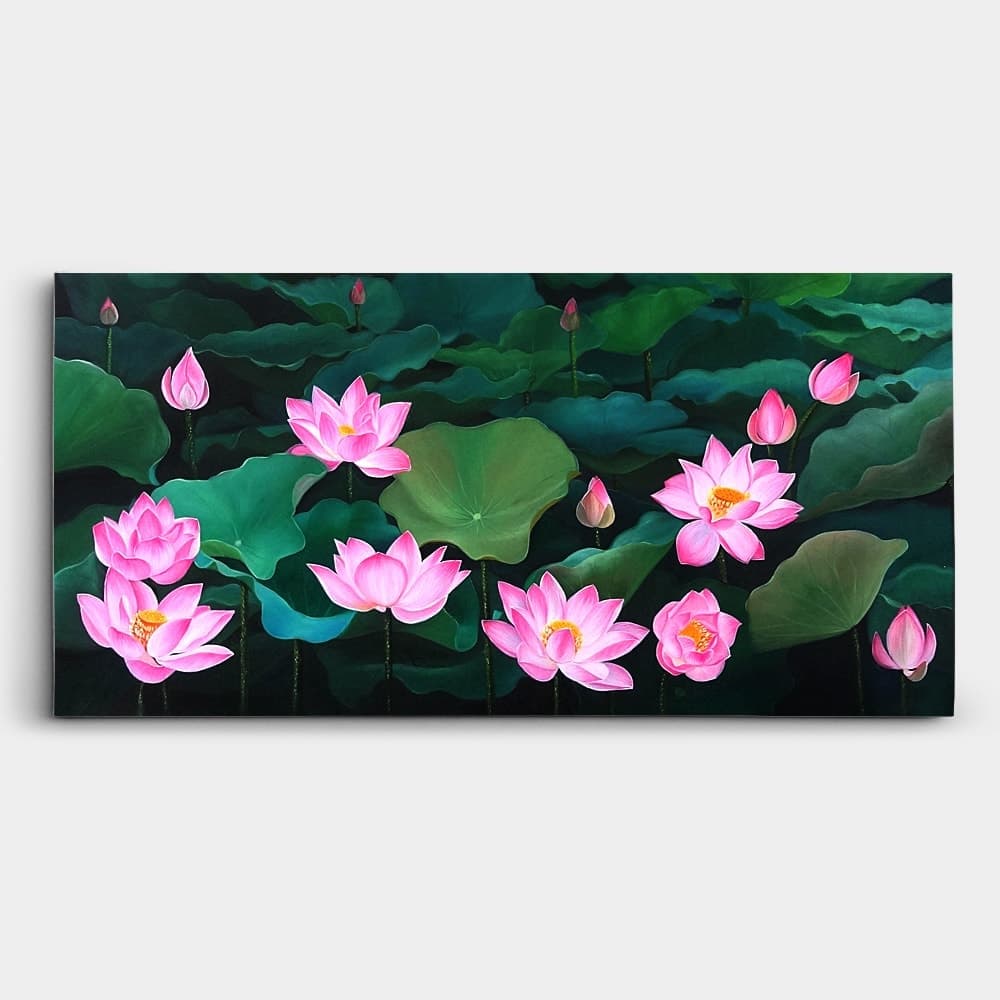 Pink Lotus Pond in Full Bloom
