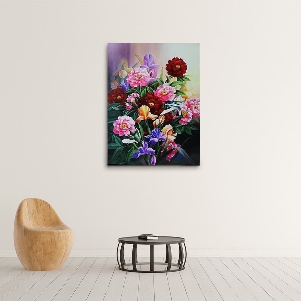 Peonies and Iris with Hummingbirds image 3