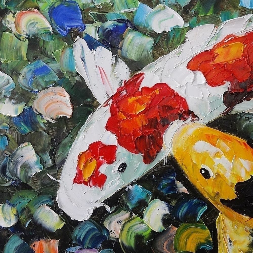 Three Koi Fish on Colorful Mosaic Background image 6