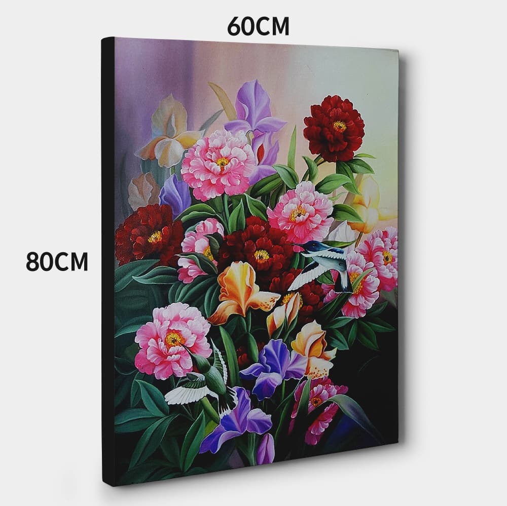 Peonies and Iris with Hummingbirds image 2