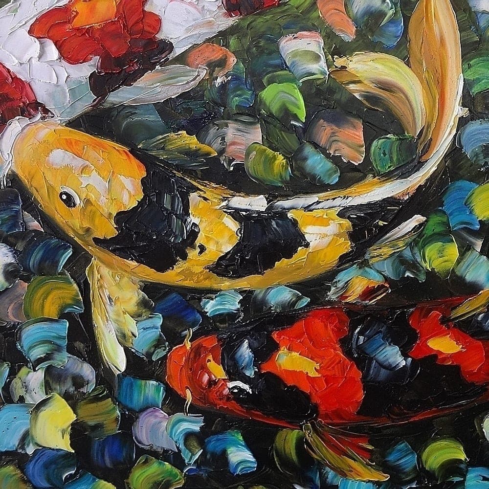 Three Koi Fish on Colorful Mosaic Background image 3
