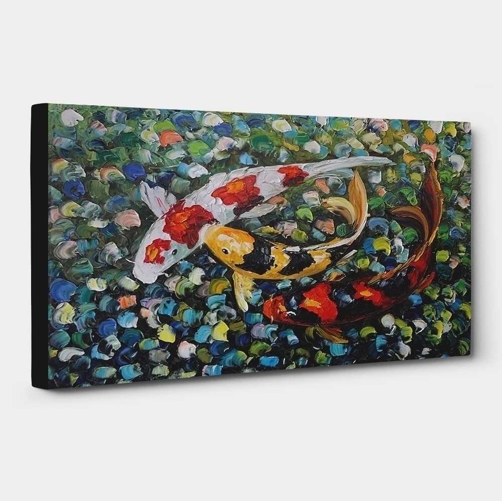 Three Koi Fish on Colorful Mosaic Background image 2