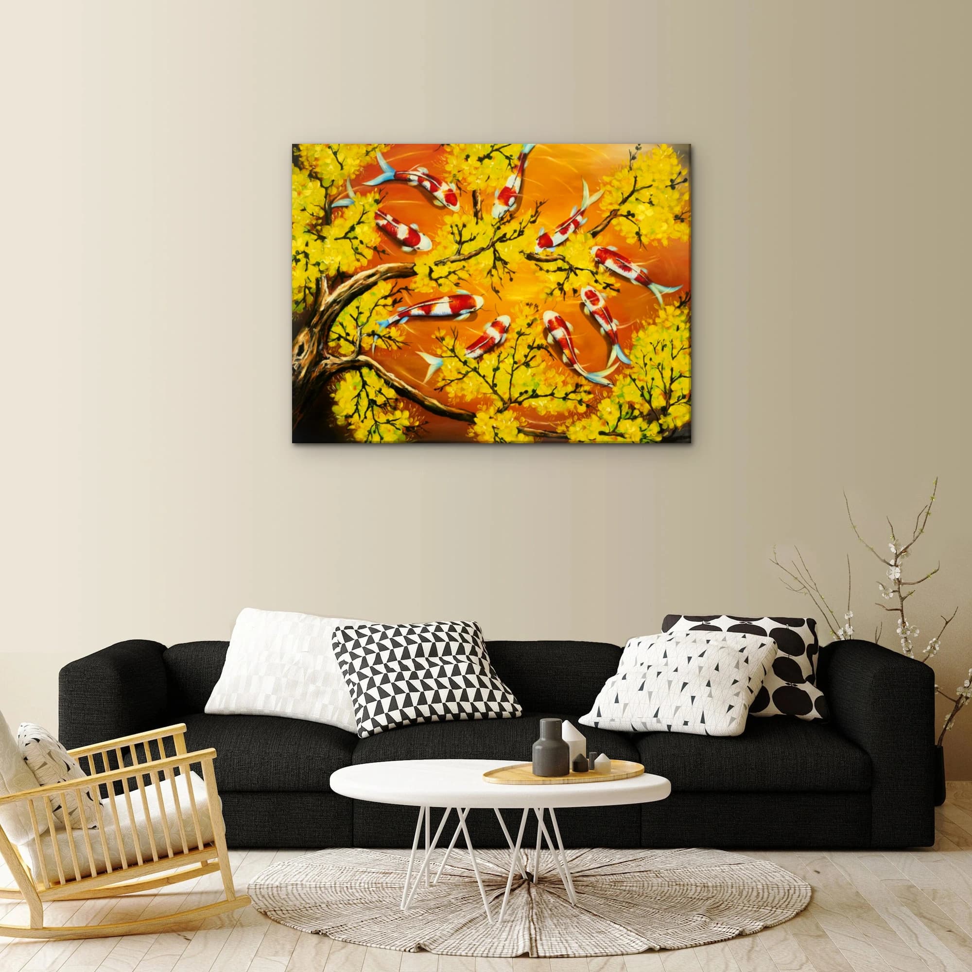 Koi Fish Under Yellow Plum Blossoms image 8