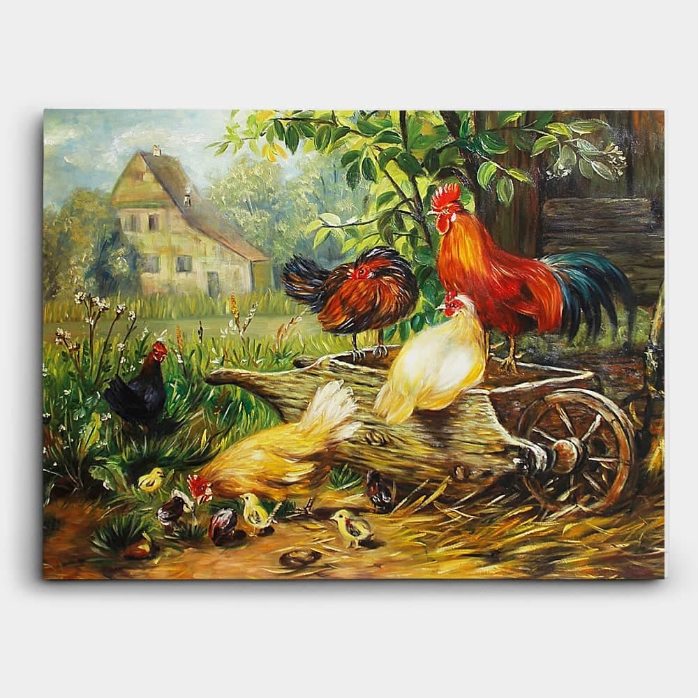 Rooster and Hens on the Farm