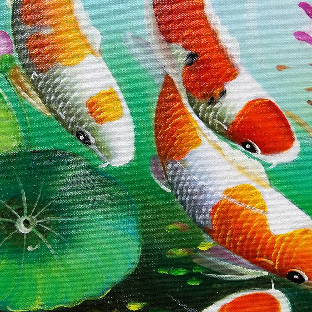 Nine Koi Fish Circling Pink Lotus in Blue Pond image 4
